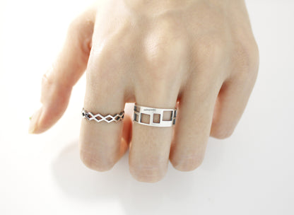 925 Sterling Silver Cut Out Square geometry thick band Ring, R0680G