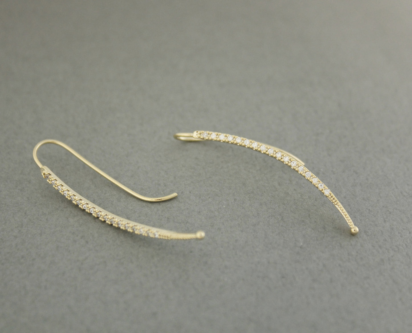 Long Cubic bar drop Ear Pin style earrings, curved cubic bar long earrings