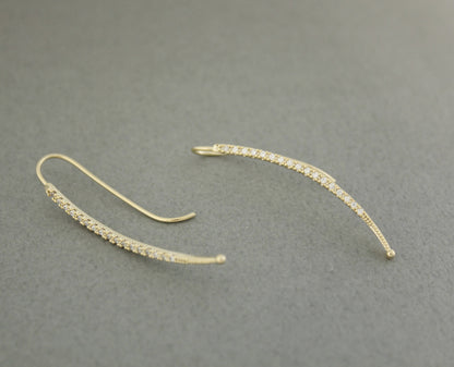 Long Cubic bar drop Ear Pin style earrings, curved cubic bar long earrings