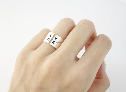 925 sterling silver Stacking Wide and Thick Personalized Open Band Ring, engrave Ring Band, R0682G