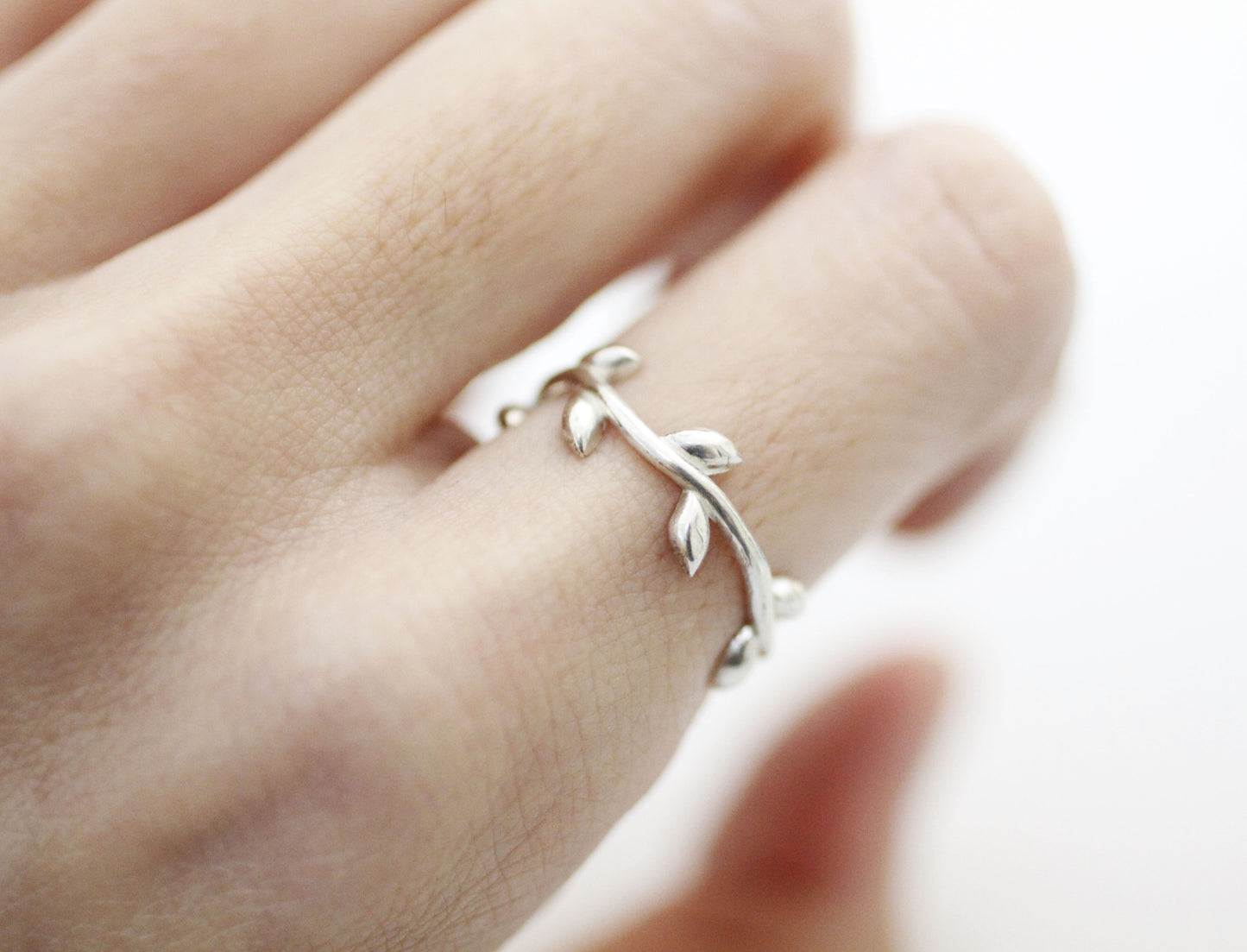 925 Sterling Silver Olive Leaf Branch ring , Bay Leaf Branch Ring