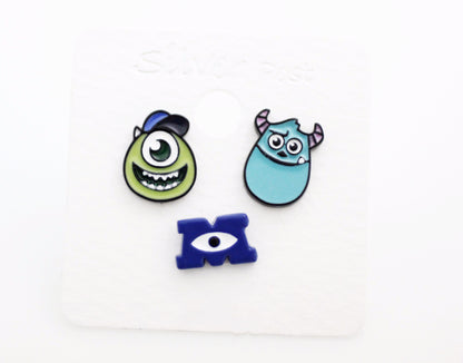 Set of 3 Monsters, Inc Stud Earrings , Mike and Sully Earrings, Monsters University earrings