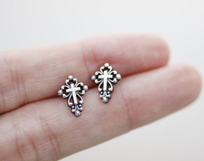 925 Sterling silver Antique Cross Stud Earrings