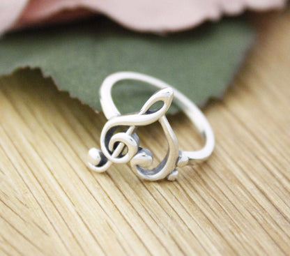 925 Sterling Silver  hakuna matata Heart Treble Clef Ring,  Musical Note Ring