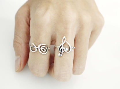 925 Sterling Silver  hakuna matata Heart Treble Clef Ring,  Musical Note Ring