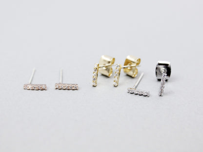 Tiny Bar with cubic zirconia stud earrings in 3 colors, E0900S