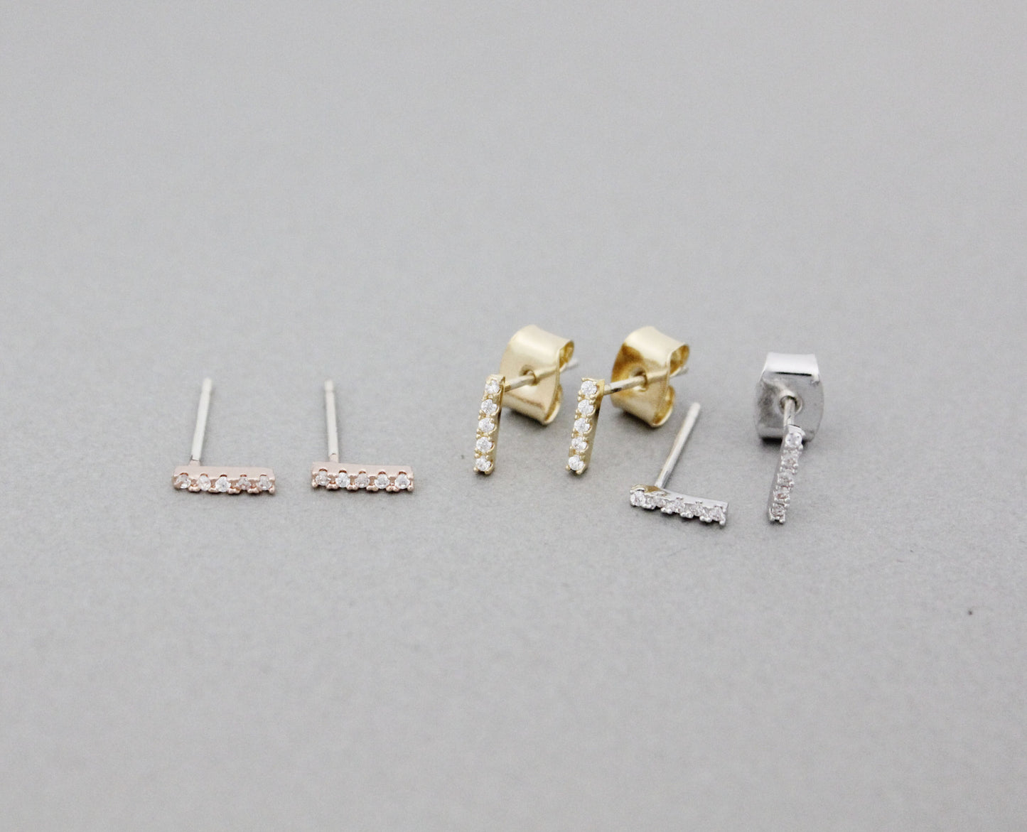 Tiny Bar with cubic zirconia stud earrings in 3 colors, E0900S