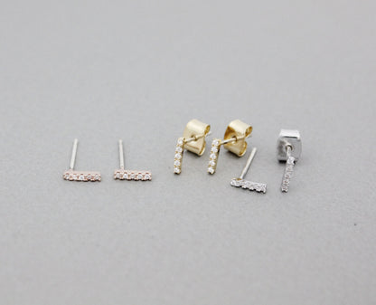 Tiny Bar with cubic zirconia stud earrings in 3 colors, E0900S