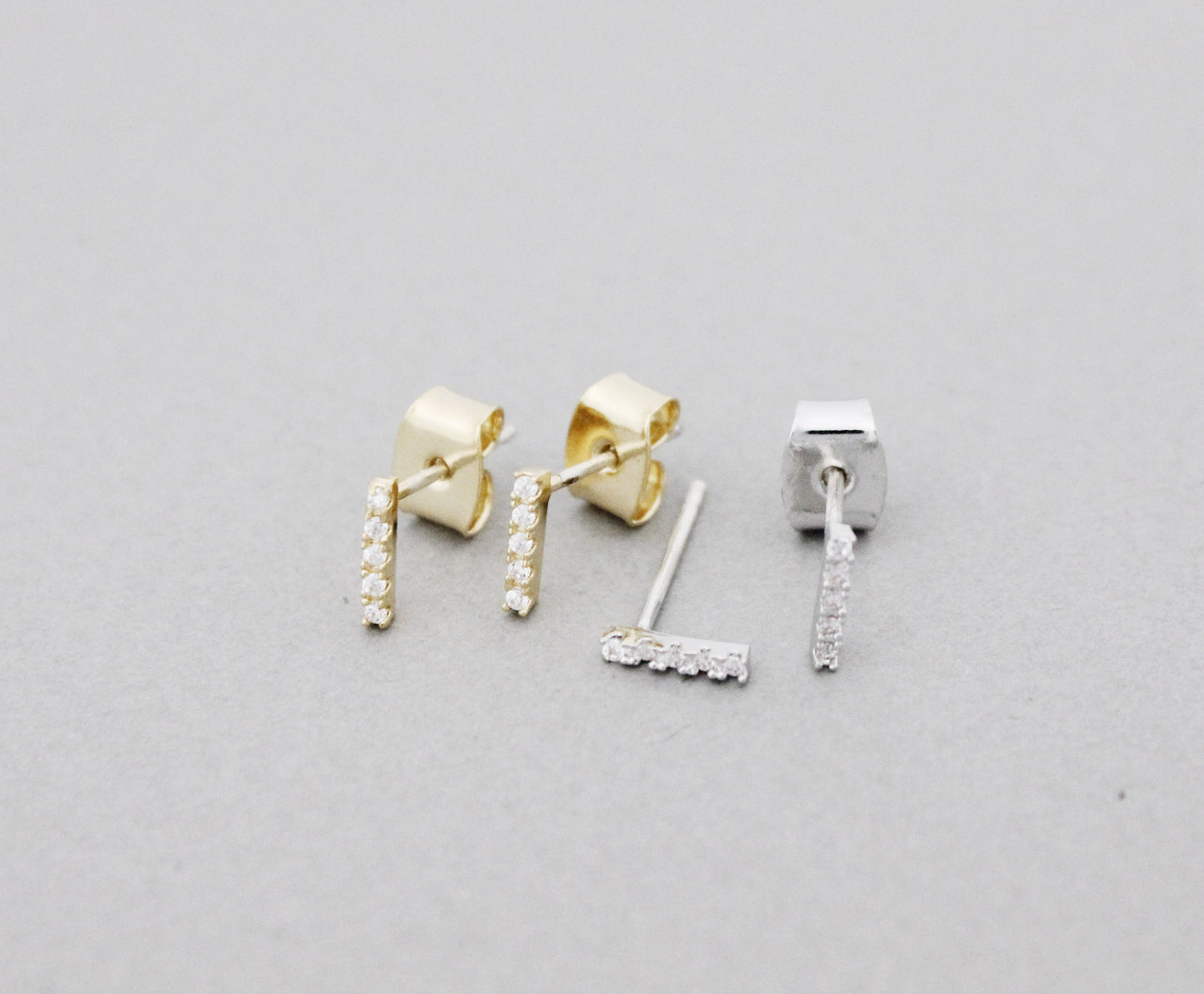 Tiny Bar with cubic zirconia stud earrings in 3 colors, E0900S