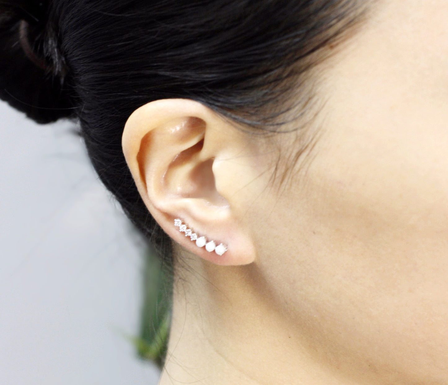 Pearl and Cubic ear pin, pearl ear climber, Earcuff , Earrings in gold / silver