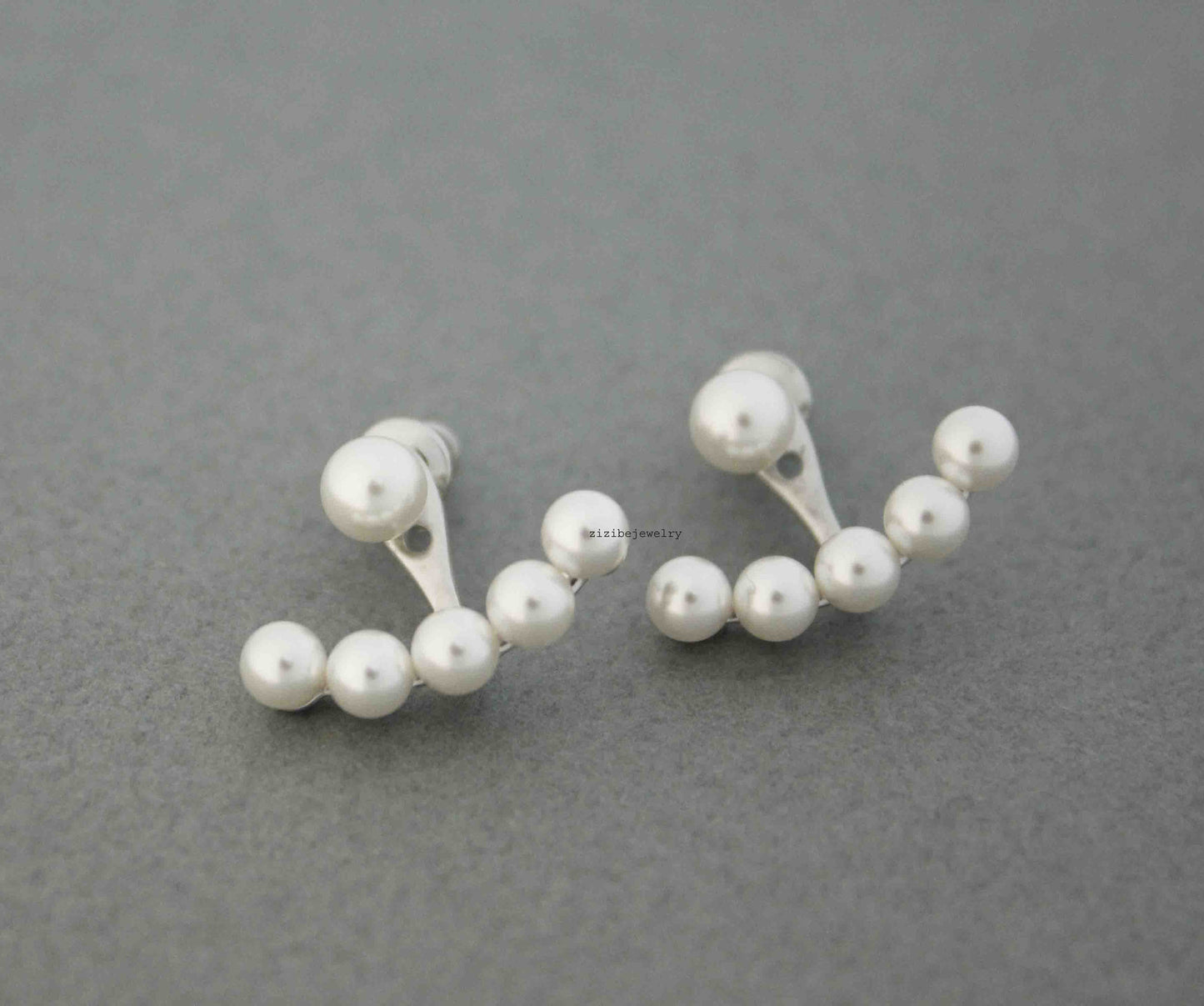 925 sterling silver Front and Back Pearls Post Earrings, Pearls cuff earrings, Pearls Ear Jackets. Pearls two ways earrings