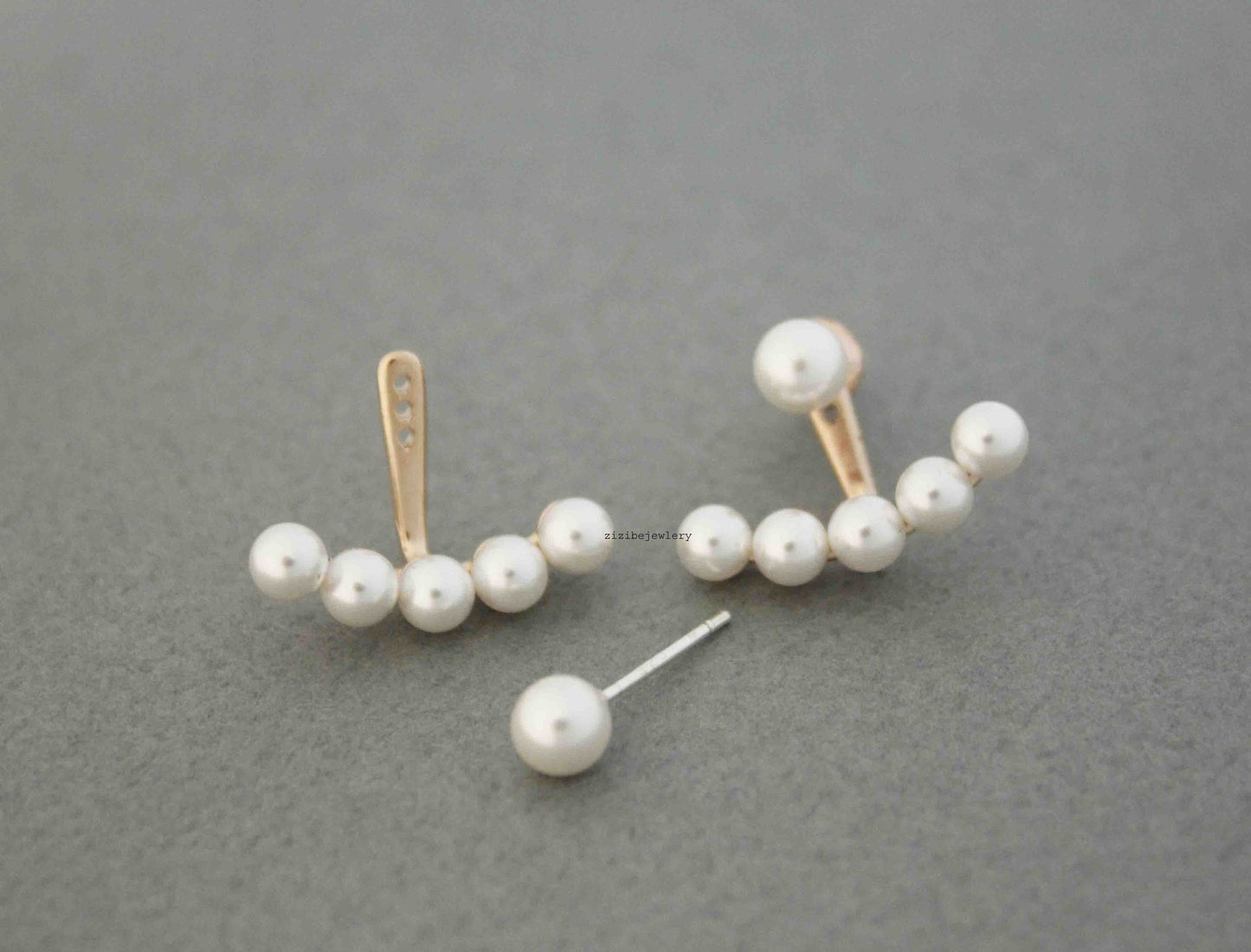 925 sterling silver Front and Back Pearls Post Earrings, Pearls cuff earrings, Pearls Ear Jackets. Pearls two ways earrings