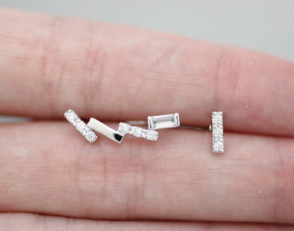 Square Cubic Zig Zag Bar unbalance ear climers ,Tiny Bars Ear pin ,Bar Ear Crawler, Staple earrings