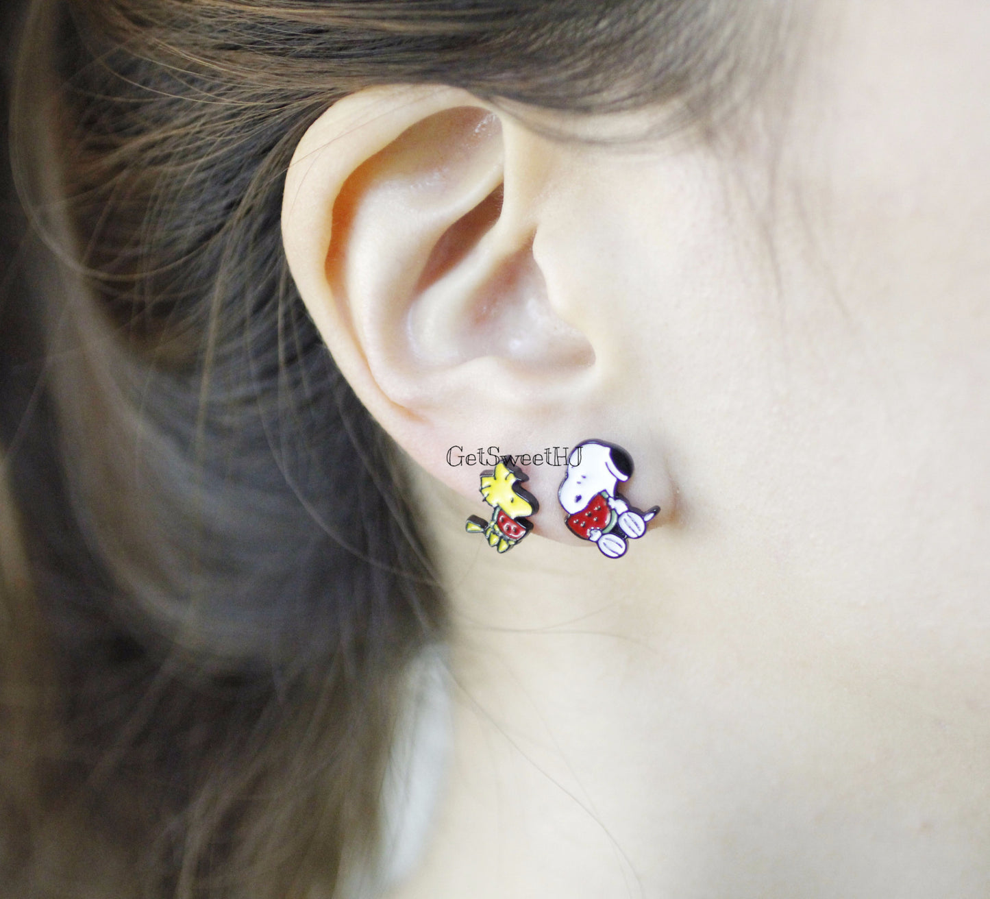 Cute Snoopy and Woodstock Best Friend Unbalance Earrings 3 Type