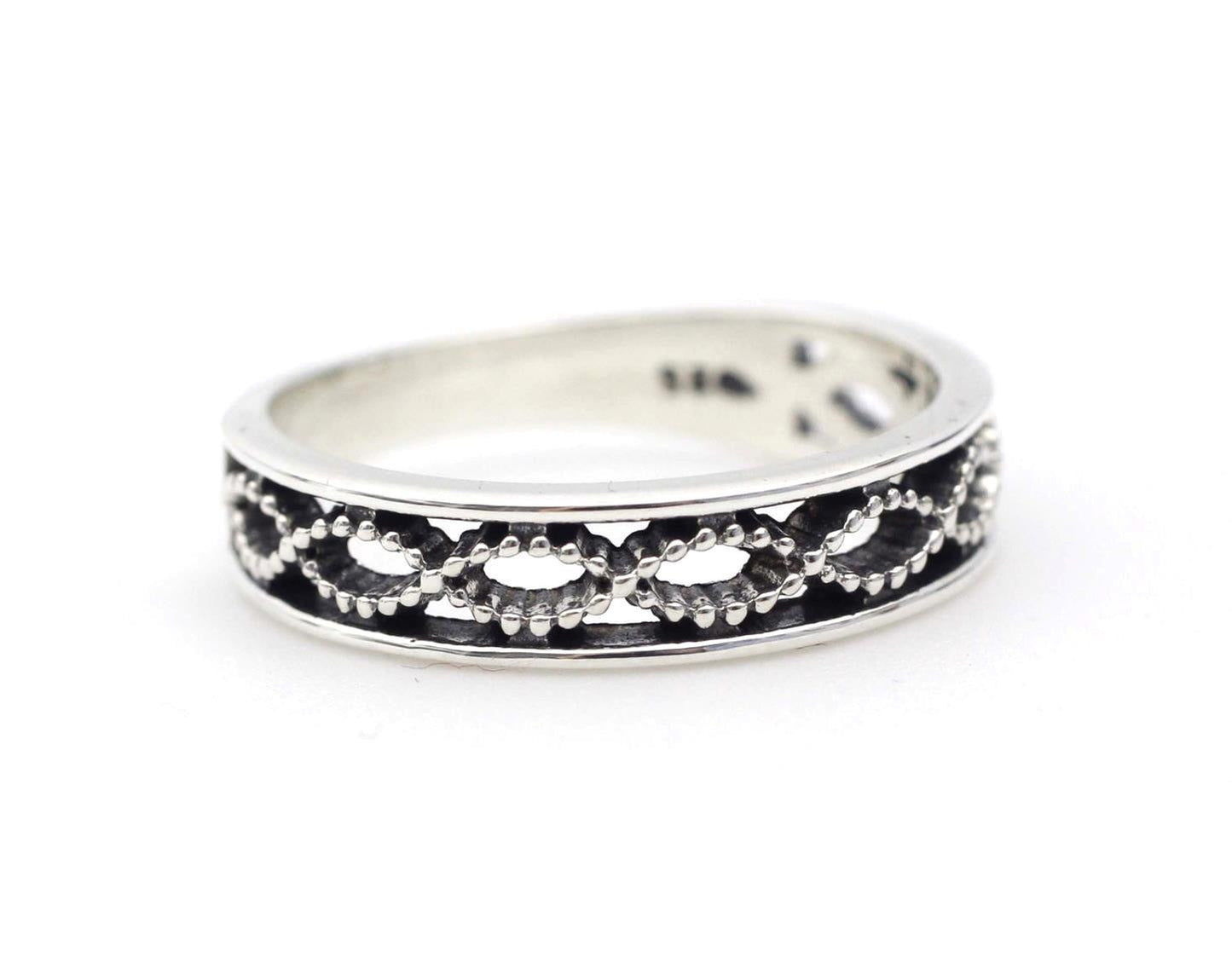925 Sterling Silver Twisted Helix Pattern Infinity Ring-2