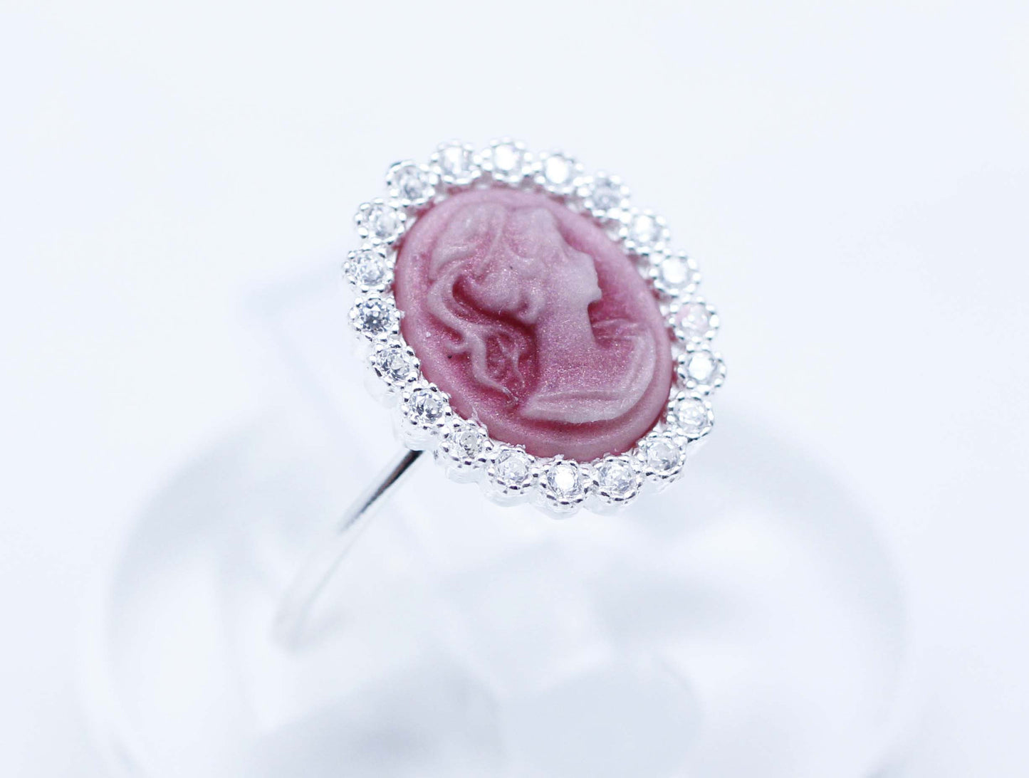 925 sterling silver Classic Cameo Ring detailed with CZ in Pink / Blue