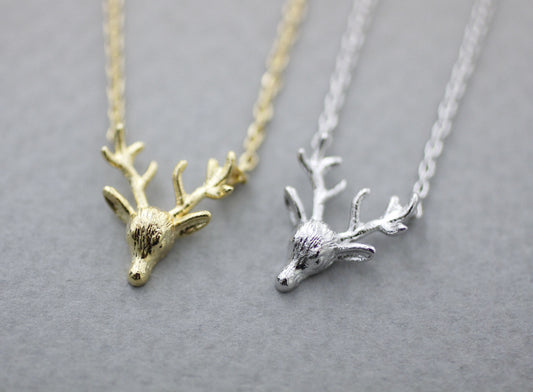 Antler, Elk Deer ,Deer head, Stag ,Reindeer Pendant Necklace in 2 colors