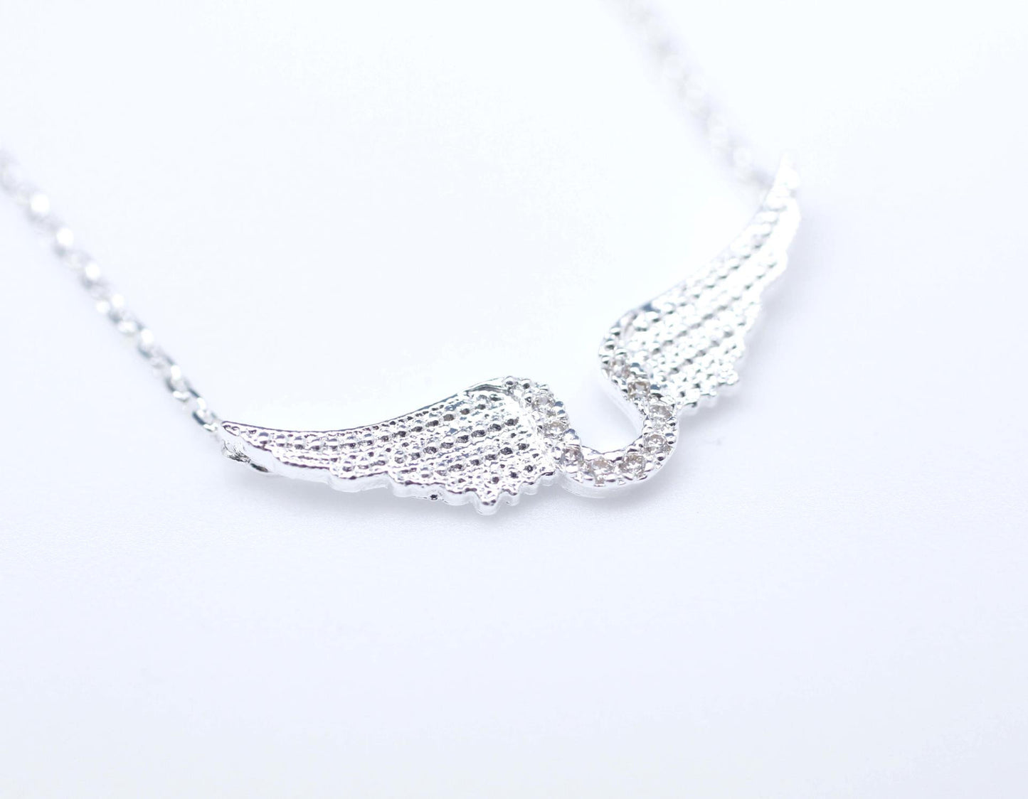 925 Sterling Silver Horseshoe and Angel Wing925 Sterling Silver Horseshoe Angel Wings detailed with CZ Necklace,Angel Wing Necklace, Cubic Zirconia Pendants detailed with CZ Necklace