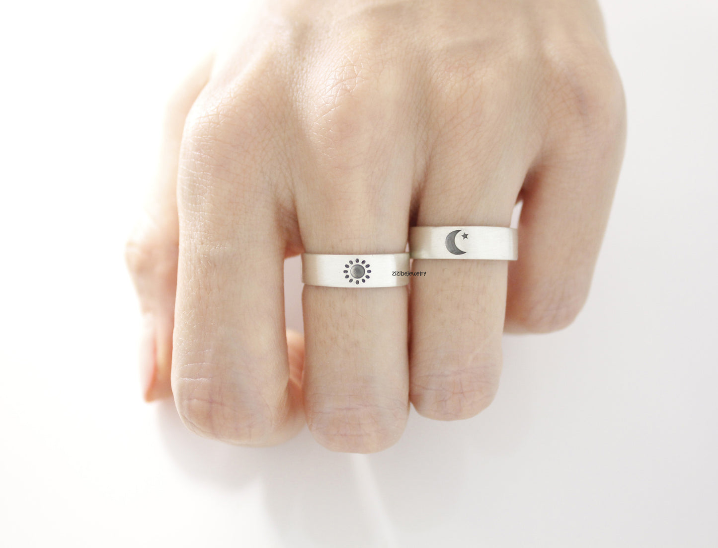 925 sterling silver Sun and Moon Ring ,Couple Rings,Custom Personalized Initial Ring