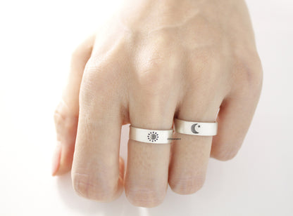 925 sterling silver Sun and Moon Ring ,Couple Rings,Custom Personalized Initial Ring