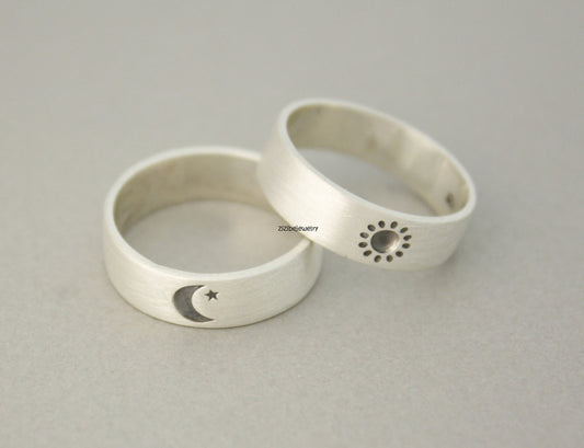 925 스털링 실버 태양과 달 반지, 커플 반지, 맞춤형 초기 반지