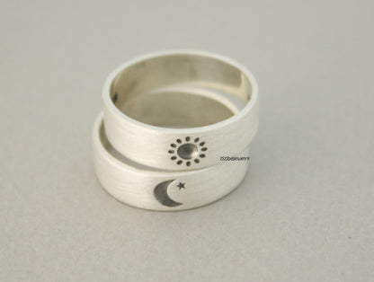 925 sterling silver Sun and Moon Ring ,Couple Rings,Custom Personalized Initial Ring
