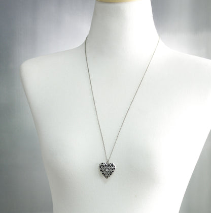 Antique style Heart Pointed with Cubic Locket Necklace, N0317S