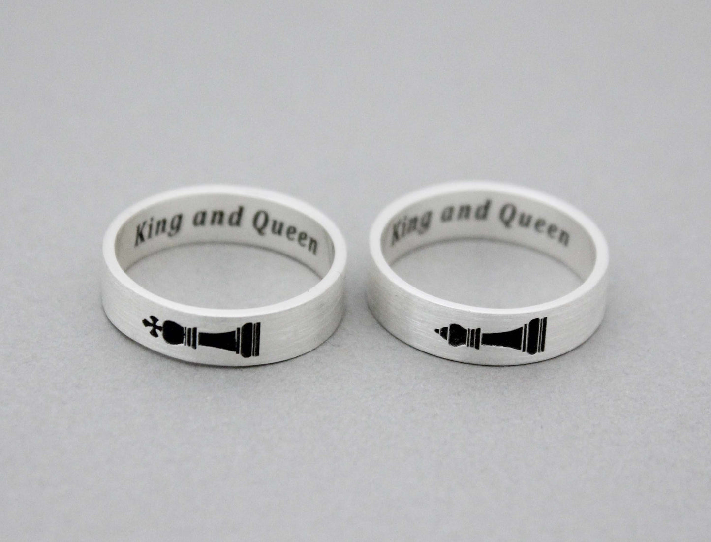 925 sterling silver Queen and King Chess Ring ,Couple Rings,Custom Personalized Initial Ring