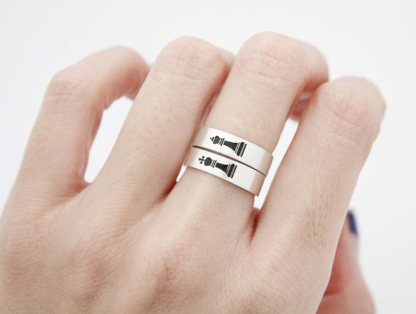 925 sterling silver Queen and King Chess Ring ,Couple Rings,Custom Personalized Initial Ring