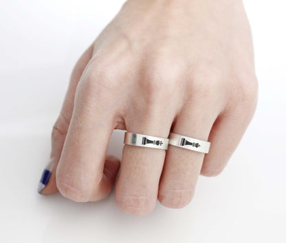 925 sterling silver Queen and King Chess Ring ,Couple Rings,Custom Personalized Initial Ring