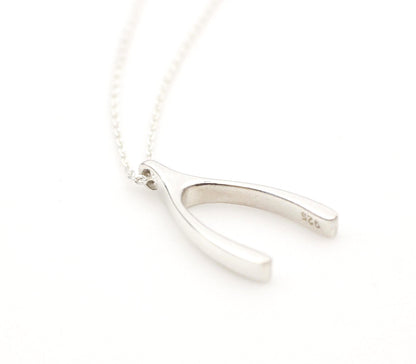 925 Sterling Silver Dainty Lucky Wishbone necklace