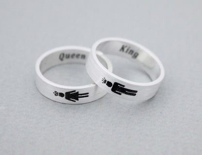 925 sterling silver Queen and King Ring ,Couple Rings,Custom Personalized Initial Ring