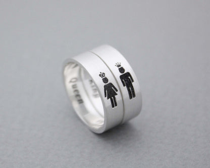 925 sterling silver Queen and King Ring ,Couple Rings,Custom Personalized Initial Ring