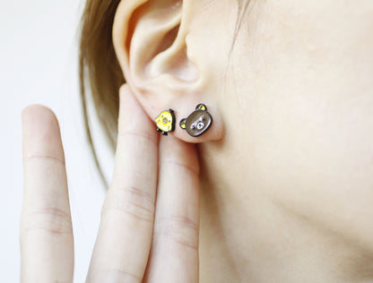 Cute Rilakkuma and Korilakkuma Set of 3 Unbalance earrings, Cute Character Earrings ,Bear earrings