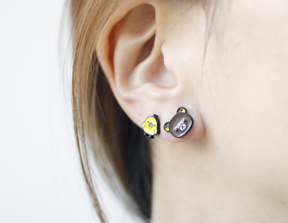 Cute Rilakkuma and Korilakkuma Set of 3 Unbalance earrings, Cute Character Earrings ,Bear earrings