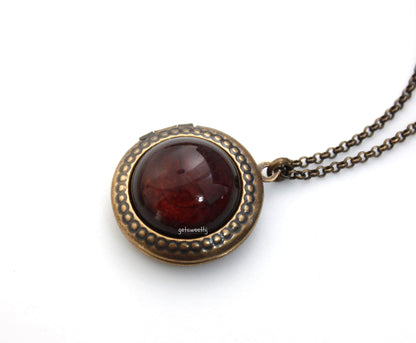 Antique style Gemstone Locket Necklace with floral pattern, N0312S