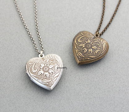 Antique style Heart Locket Necklace, N0308S