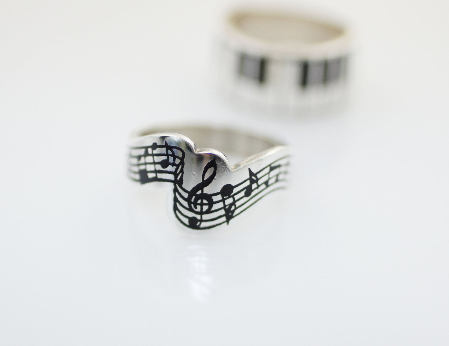 925 Sterling Silver Piano Keyboard Statement Ring, Music Score Ring, Treble Clef Ring