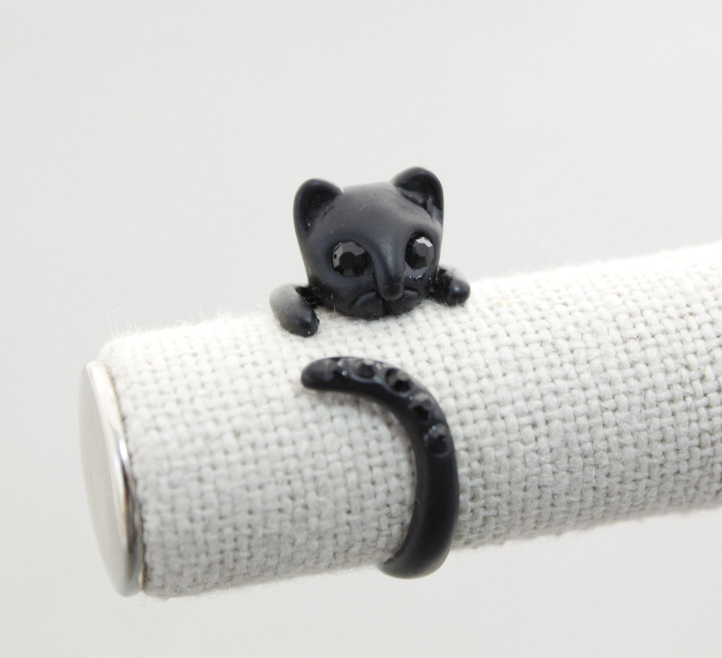 Cute Black Kitty Cat with cubic tail Adjustable Wrap Ring, R0286S