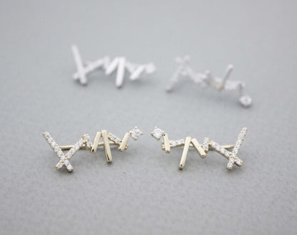 Cubic Zig Zag Ear Crawler,Zigzag Bars Ear cuff, X shape Ear pin ,cz ear climber, Ear Sweep