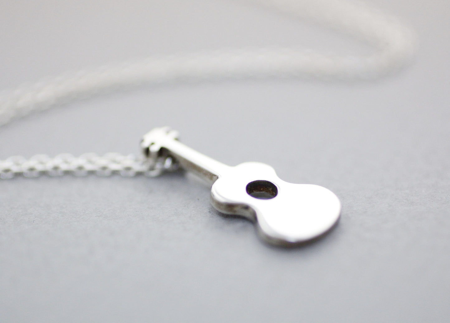 925 Sterling Silver Acoustic Guitar Charm Necklace, Musician Necklace, Music Instrument Necklace