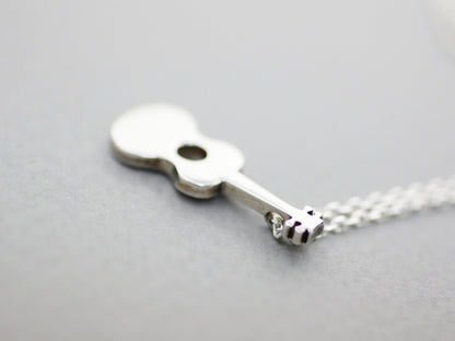 925 Sterling Silver Acoustic Guitar Charm Necklace, Musician Necklace, Music Instrument Necklace