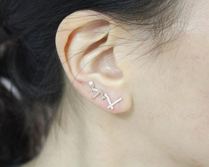 Cubic Zig Zag Ear Crawler,Zigzag Bars Ear cuff, X shape Ear pin ,cz ear climber, Ear Sweep