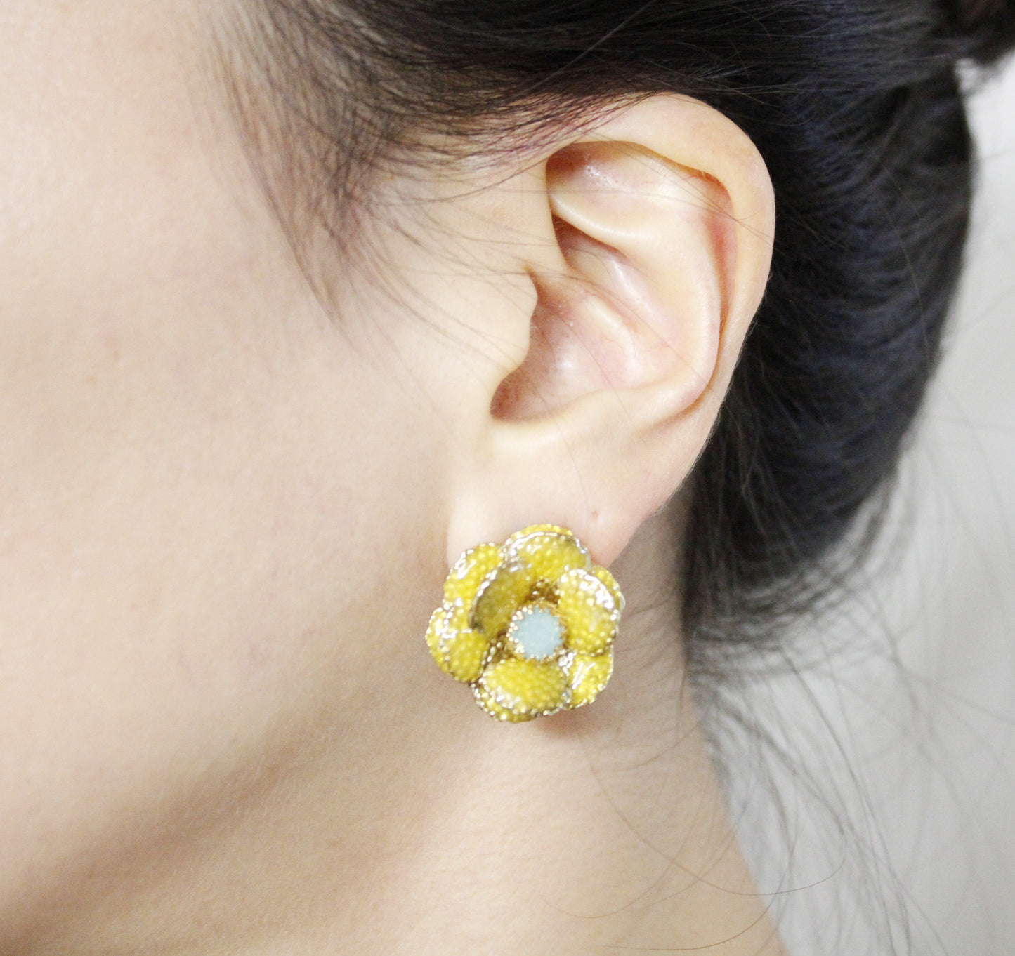 Camellia flower earrings , Bridal Camellia Earrings, Wedding Camellia Earrings Posts in yellow/ blue