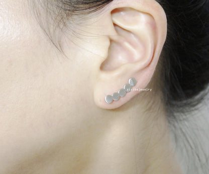 Geometric circle in line Earcuff, Ear Crawler,Climber,Ear cuff style Stud Earrings