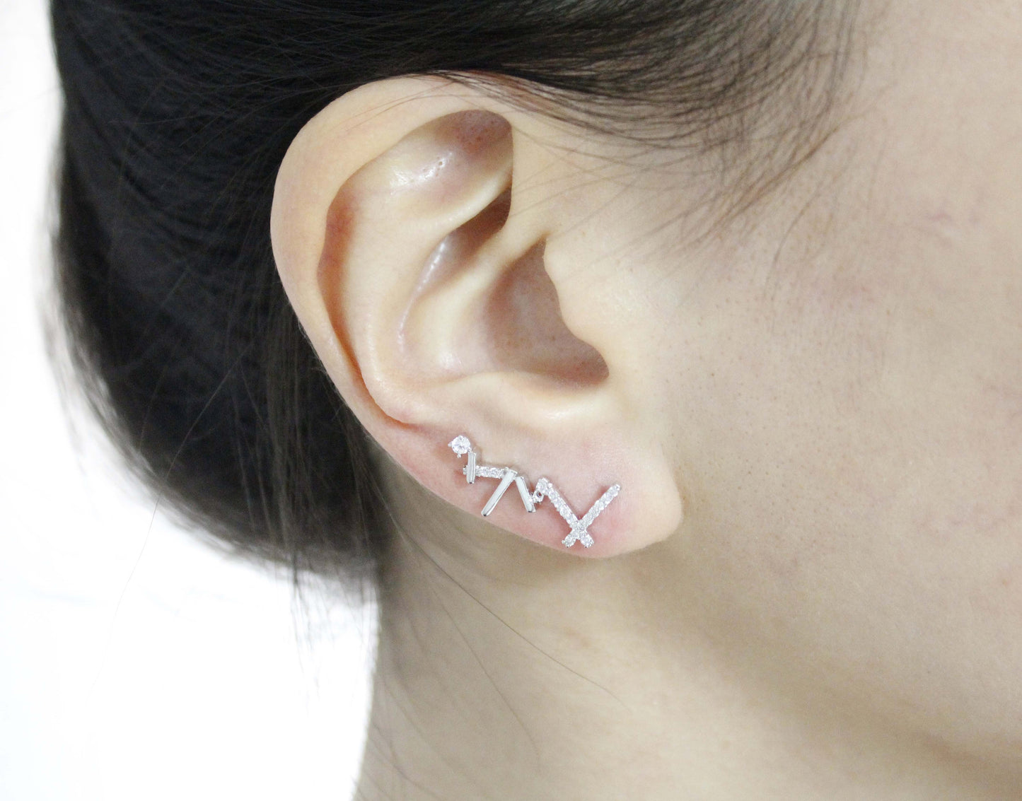 Cubic Zig Zag Ear Crawler,Zigzag Bars Ear cuff, X shape Ear pin ,cz ear climber, Ear Sweep