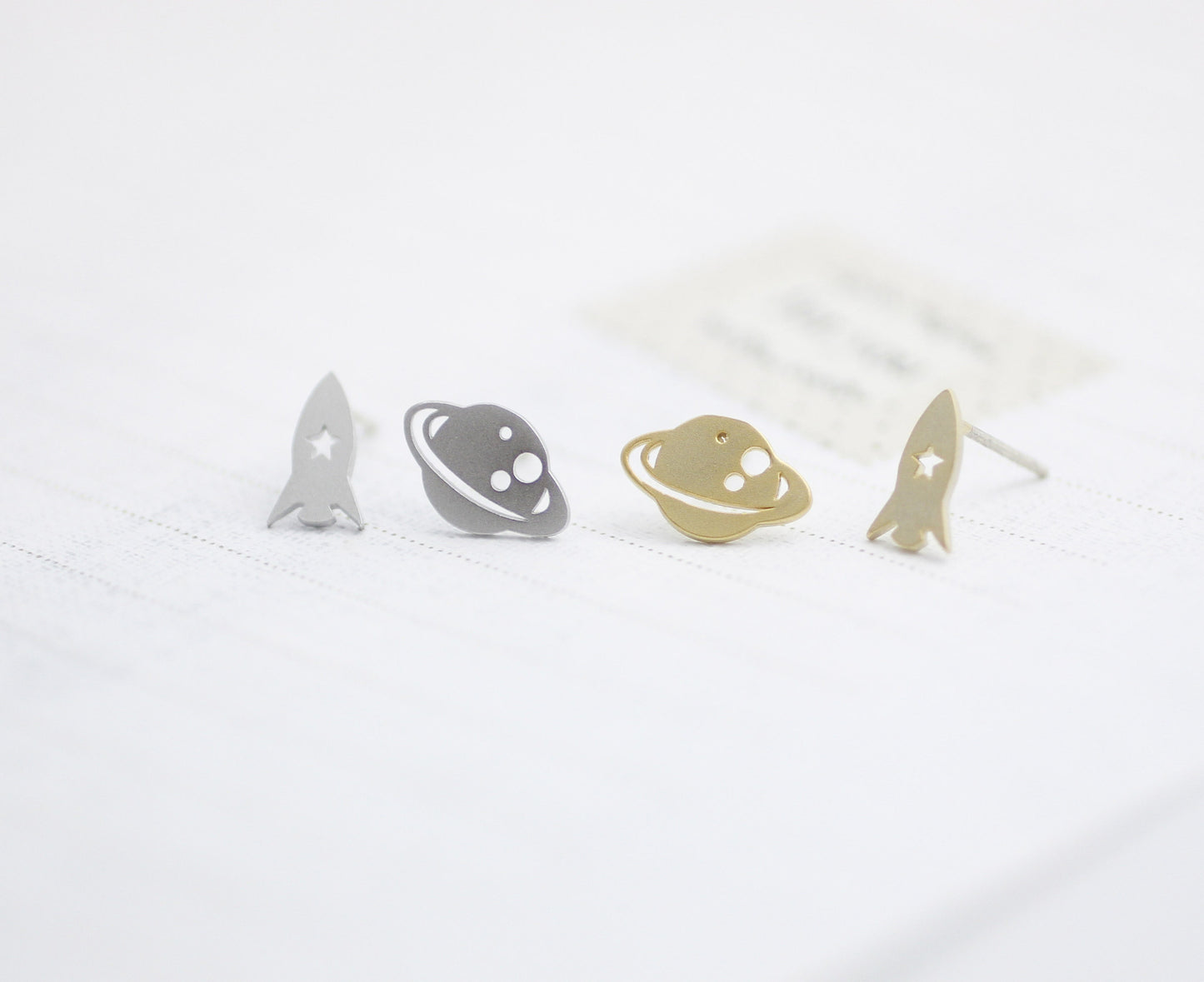 cute and unique Planet and Rocket  post earrings( gold /silver),E0093S