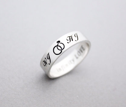 925 sterling silver Infinity and Initials ,Engraved Couples Ring,Engagement ring, Custom Personalized Initial Ring (up to 9 characters), R0997S