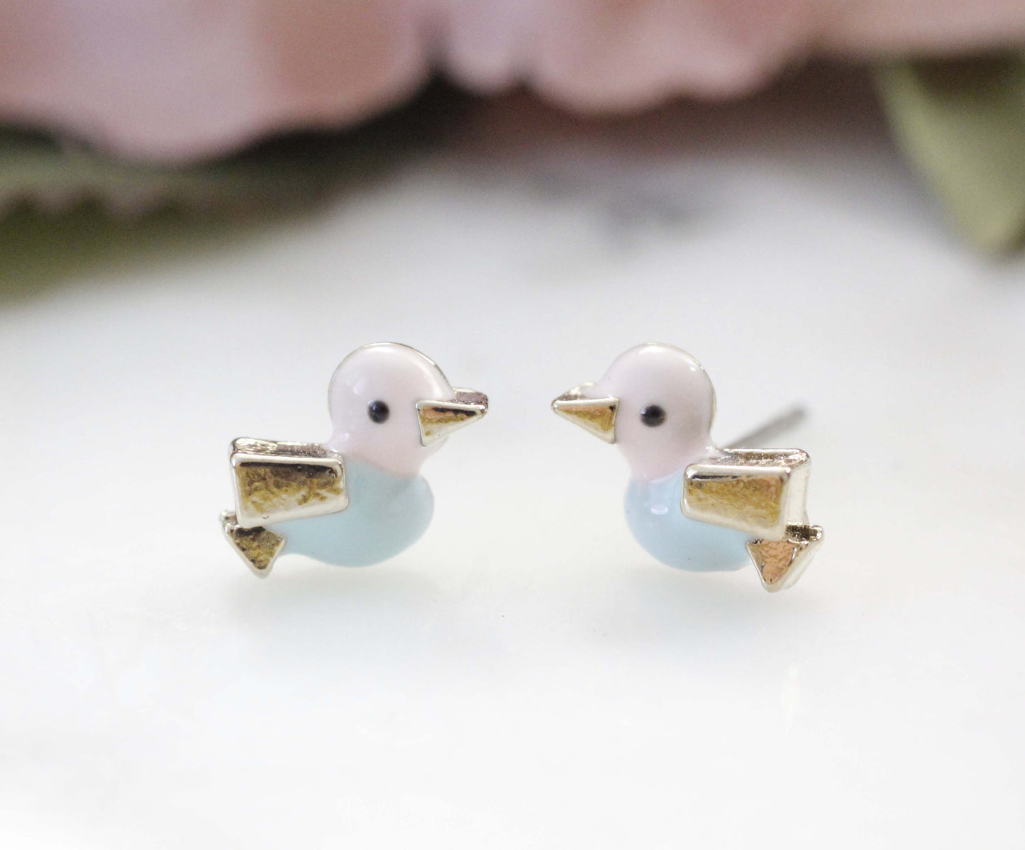 Tiny Tweet Bird enamel Stud earrings