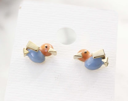 Tiny Tweet Bird enamel Stud earrings